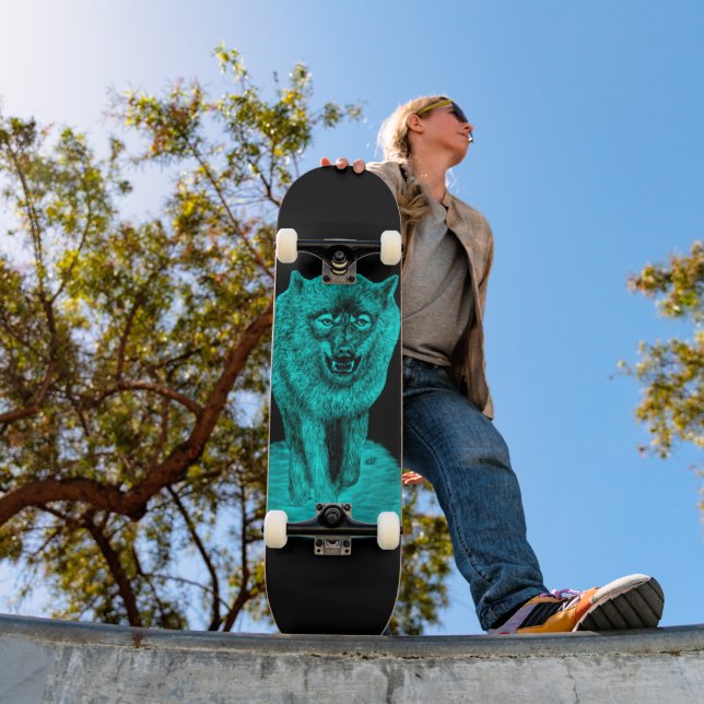 Angry Black Wolf in the Night Skateboard (Outdoor 1)