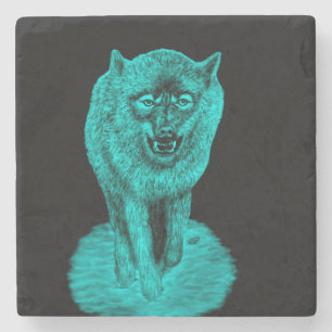 Angry Black Wolf in the Night Stone Coaster