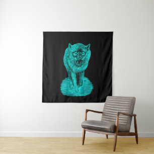 Angry Black Wolf in the Night Tapestry