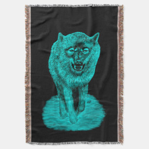Angry Black Wolf in the Night Throw Blanket