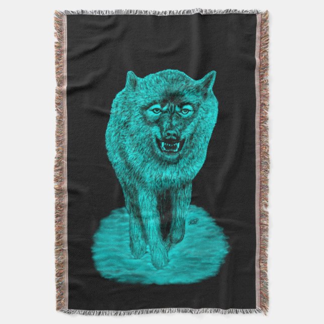 Angry Black Wolf in the Night Throw Blanket (Front Vertical)