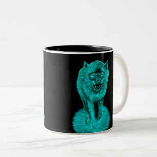 Angry Black Wolf in the Night Two-Tone Coffee Mug