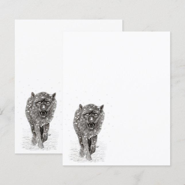 Angry Black Wolf in the Snow , wild Winter (Front/Back)