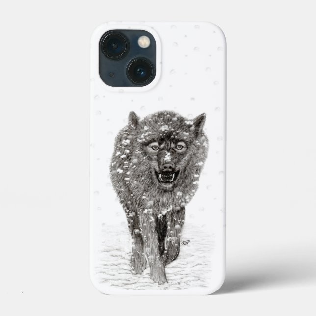 Angry Black Wolf in the Snow , wild Winter Case-Mate iPhone Case (Back)