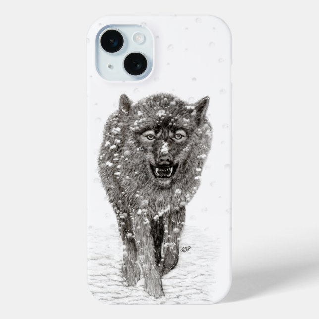 Angry Black Wolf in the Snow , wild Winter Case-Mate iPhone Case (Back)