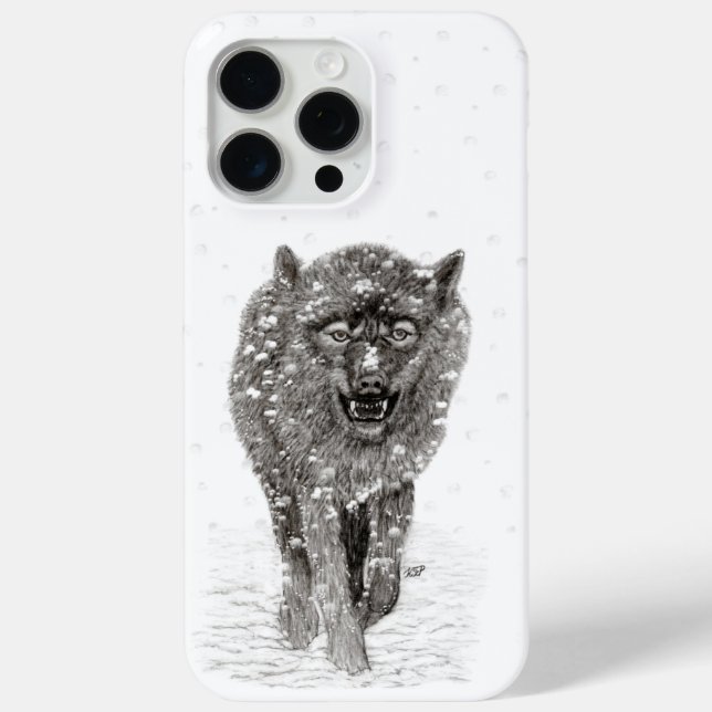 Angry Black Wolf in the Snow , wild Winter Case-Mate iPhone Case (Back)