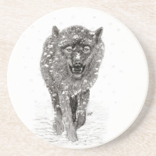 Angry Black Wolf in the Snow , wild Winter Coaster