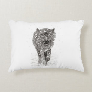 Angry Black Wolf in the Snow , wild Winter Decorative Cushion