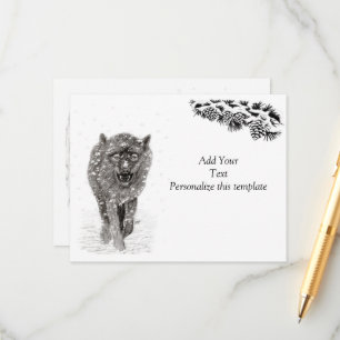 Angry Black Wolf in the Snow , wild Winter Enclosure Card