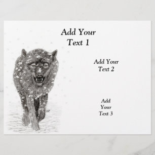 Angry Black Wolf in the Snow , wild Winter Flyer