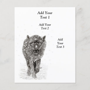 Angry Black Wolf in the Snow , wild Winter Flyer