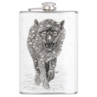 Angry Black Wolf in the Snow , wild Winter