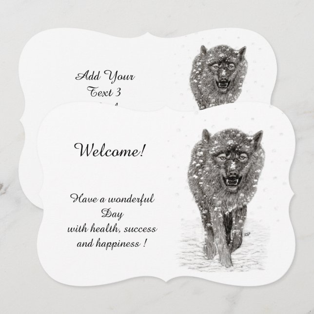 Angry Black Wolf in the Snow , wild Winter Invitation (Front/Back)