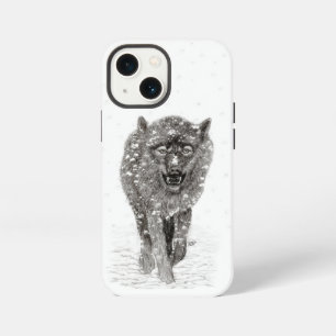 Angry Black Wolf in the Snow , wild Winter iPhone 13 Mini Case