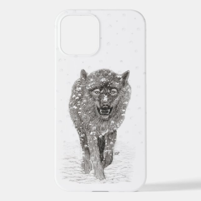 Angry Black Wolf in the Snow , wild Winter iPhone Case (Back)