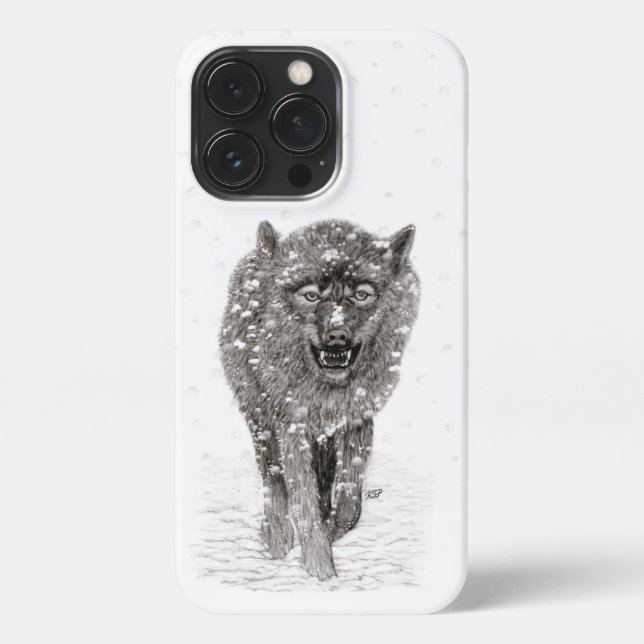 Angry Black Wolf in the Snow , wild Winter iPhone Case (Back)