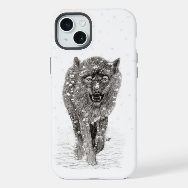 Angry Black Wolf in the Snow , wild Winter iPhone Case (Back)