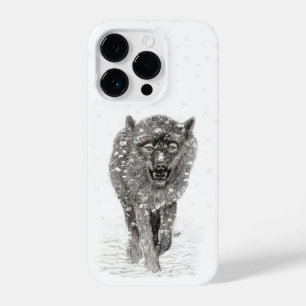Angry Black Wolf in the Snow , wild Winter iPhone 14 Pro Case