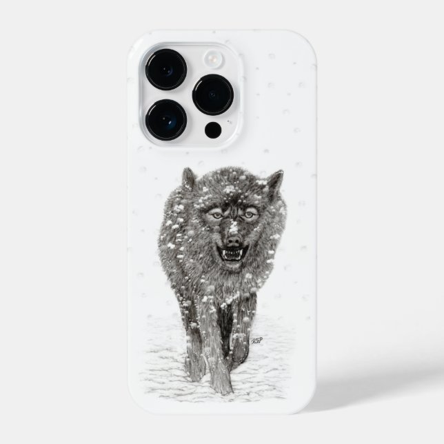 Angry Black Wolf in the Snow , wild Winter iPhone Case (Back)