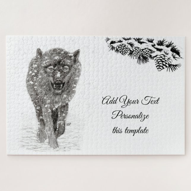 Angry Black Wolf in the Snow , wild Winter Jigsaw Puzzle (Horizontal)