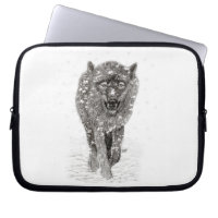 Angry Black Wolf in the Snow , wild Winter
