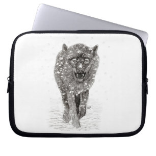 Angry Black Wolf in the Snow , wild Winter Laptop Sleeve