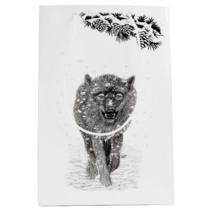 Angry Black Wolf in the Snow , wild Winter Medium Gift Bag