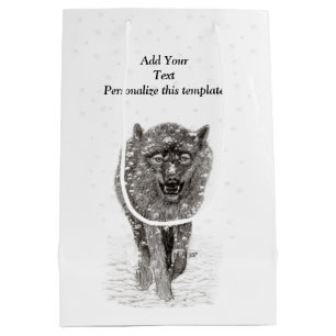 Angry Black Wolf in the Snow , wild Winter Medium Gift Bag