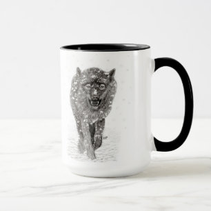 Angry Black Wolf in the Snow , wild Winter Mug