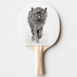Angry Black Wolf in the Snow , wild Winter Ping Pong Paddle