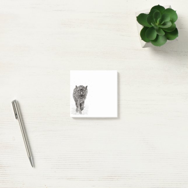 Angry Black Wolf in the Snow , wild Winter Post-it Notes (Office)