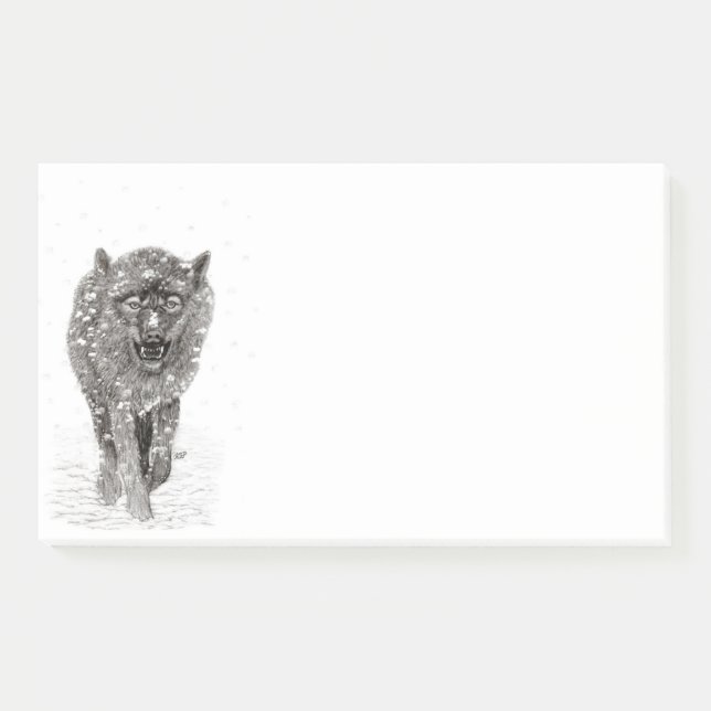 Angry Black Wolf in the Snow , wild Winter Post-it Notes (Front)