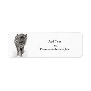 Angry Black Wolf in the Snow , wild Winter Return Address Label