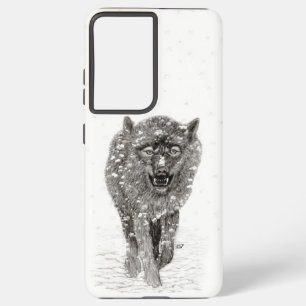 Angry Black Wolf in the Snow , wild Winter Samsung Galaxy Case