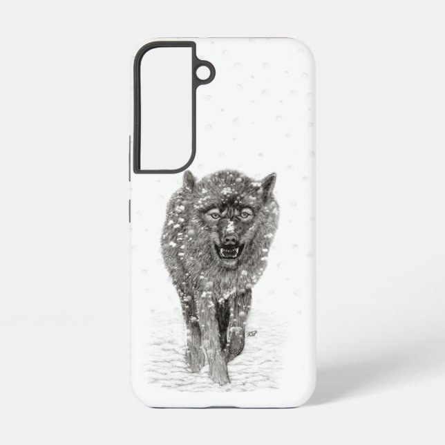 Angry Black Wolf in the Snow , wild Winter Samsung Galaxy S22 Case (Back)