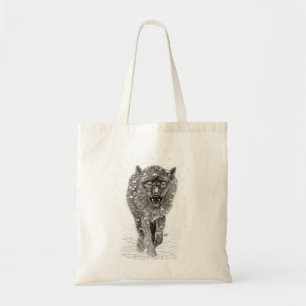 Angry Black Wolf in the Snow , wild Winter Tote Bag