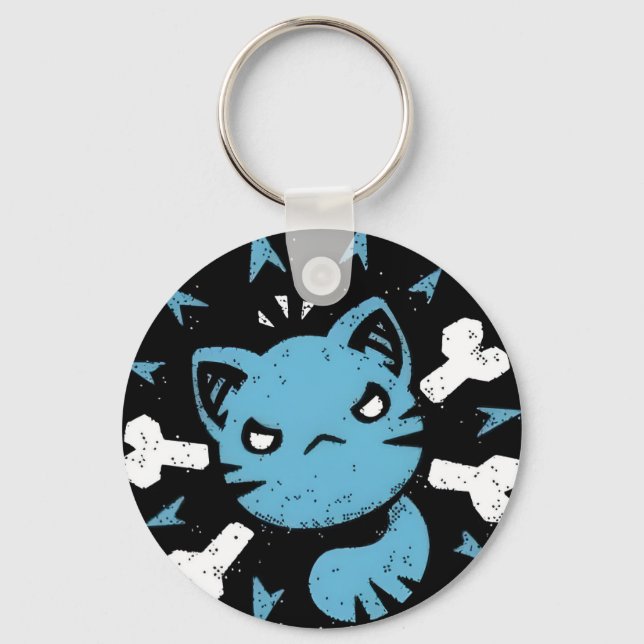 Angry Blue Cat Key Ring (Front)