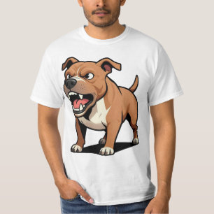 Angry Brown Pitbull Cartoon Dog Gift for Dad T-Shirt
