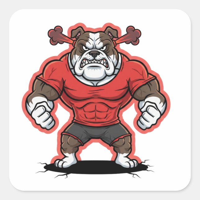 Angry Bulldog Gym Mascot Cartoon Sticker (Front)