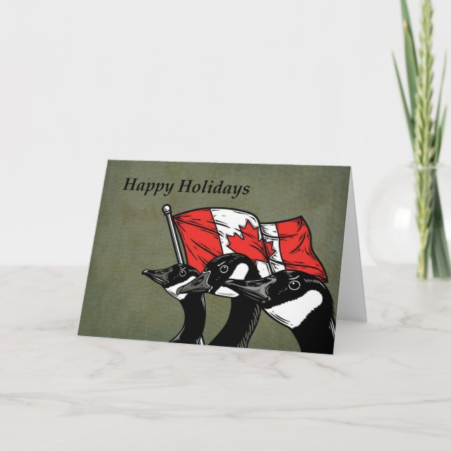 Angry Canada Geese Elbows Up Unique Holiday card  (Front)