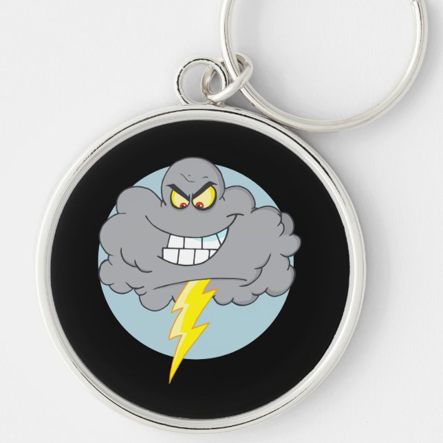 Angry Cartoon Black Cloud With Lightning Key Ring (Front)