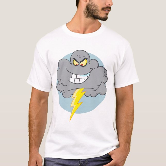 Angry Cartoon Black Cloud With Lightning T-Shirt (Front)