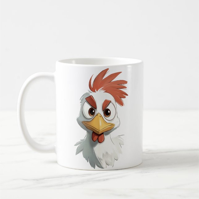 Angry Cartoon Chicken Head Coffee Mug (Left)