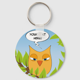 Angry cartoon owl - multiple colours key ring