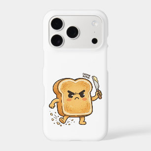 Angry cartoon toast character holding a butter kni