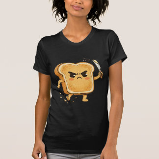Angry cartoon toast character holding a butter kni T-Shirt