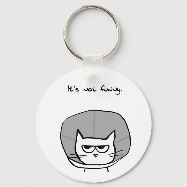 Angry Cat and the Cone of Shame Key Ring (Front)