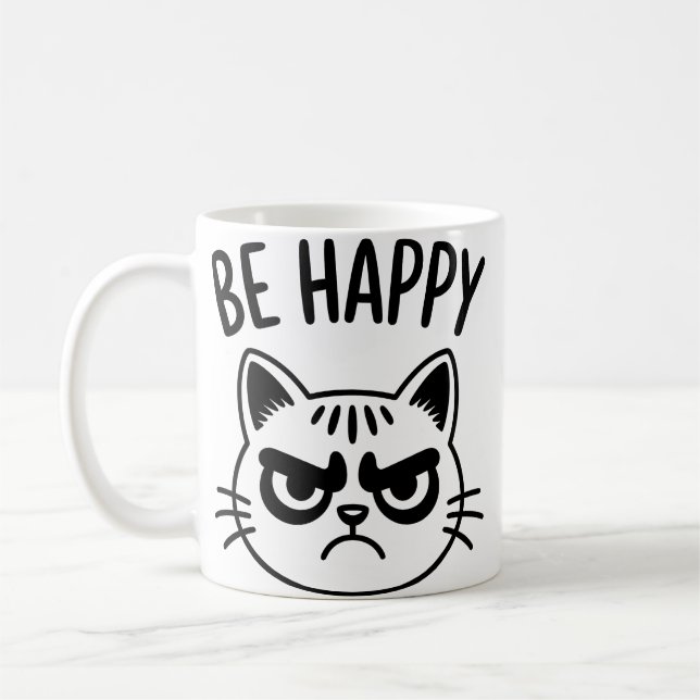 Angry Cat – Be Happy Contrast Art Coffee Mug (Left)