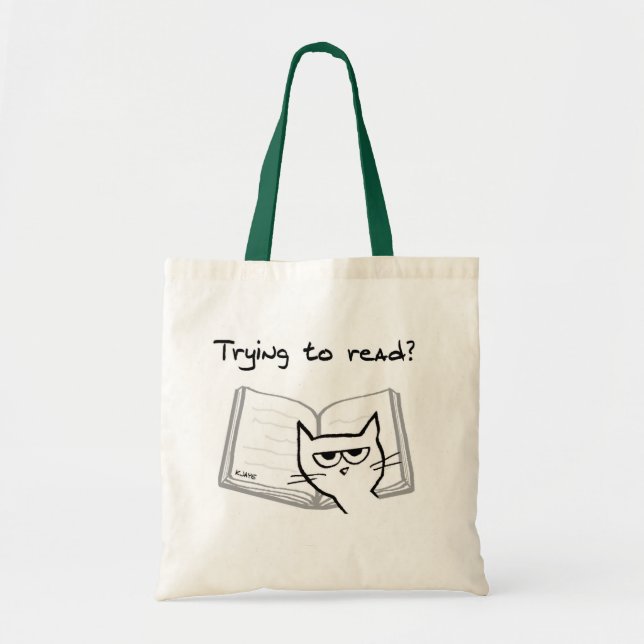 Angry Cat Challenges Book Lovers - Funny Cat Tote (Front)