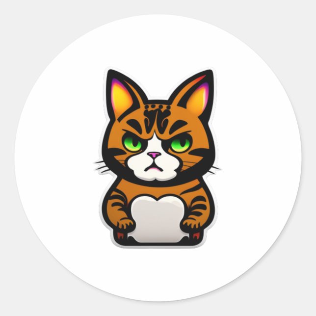 angry cat  classic round sticker (Front)